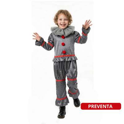 DISFRAZ PAYASO GRIS/ROJO